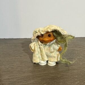 Vintage 1960s DAM Troll Doll White Green Hair Amber Eyes about 2.5”